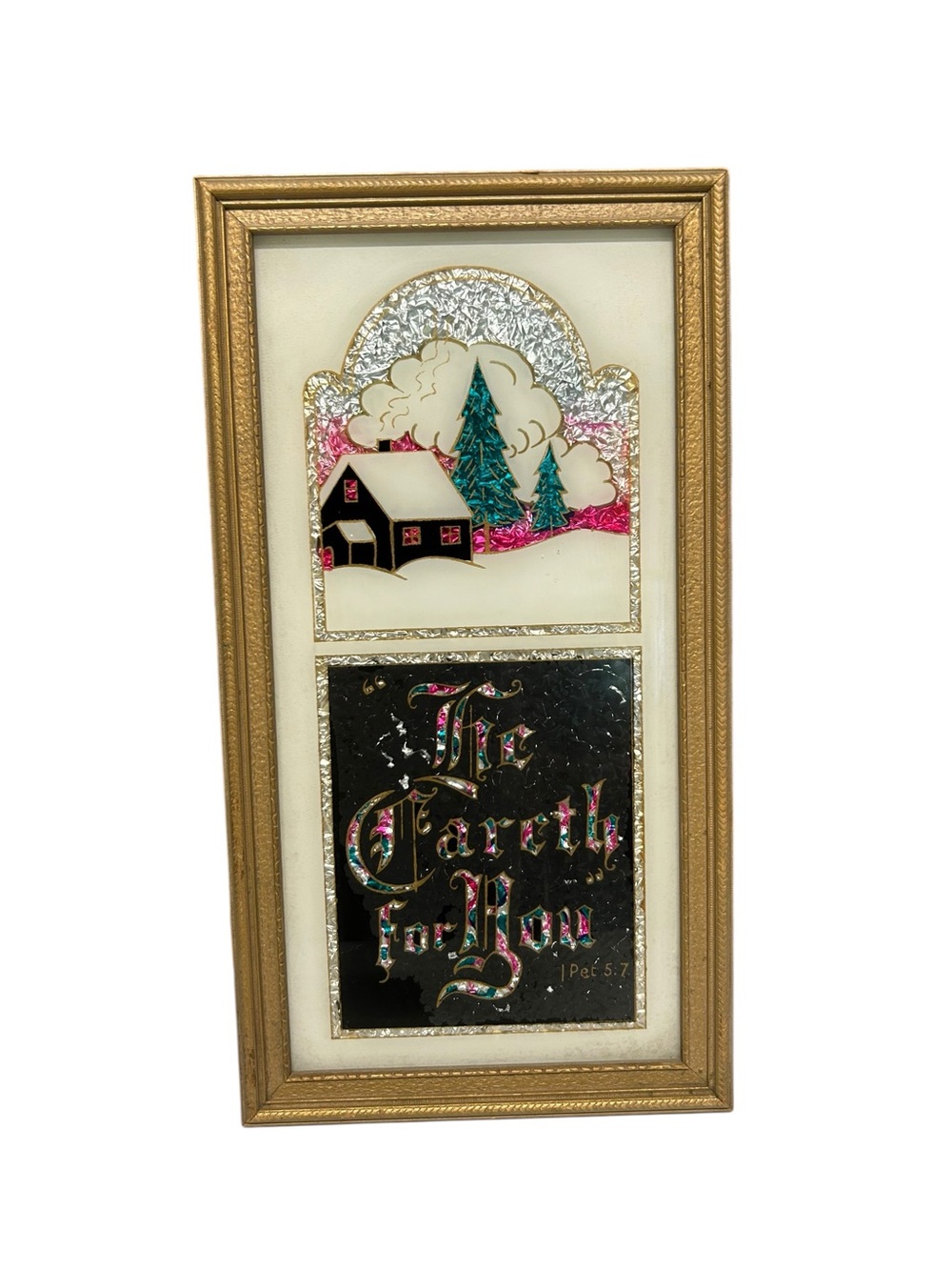 Vintage 1930s Foiled Winter Scene Framed Art Picture